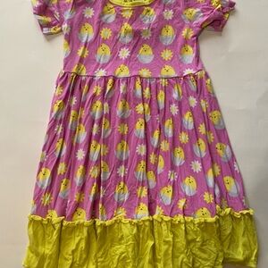 Little Bum Bums Pink and Yellow Chick Print Dress, 3T